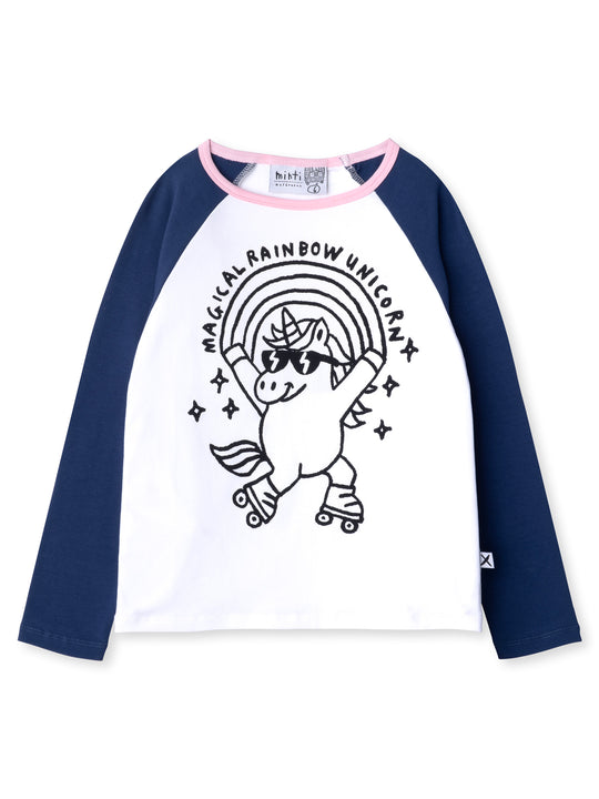 Minti kids clothing. Luxe raglan tee with contrast sleeves and neck. 190 Gram // 95% Cotton // 5% Elastane.
