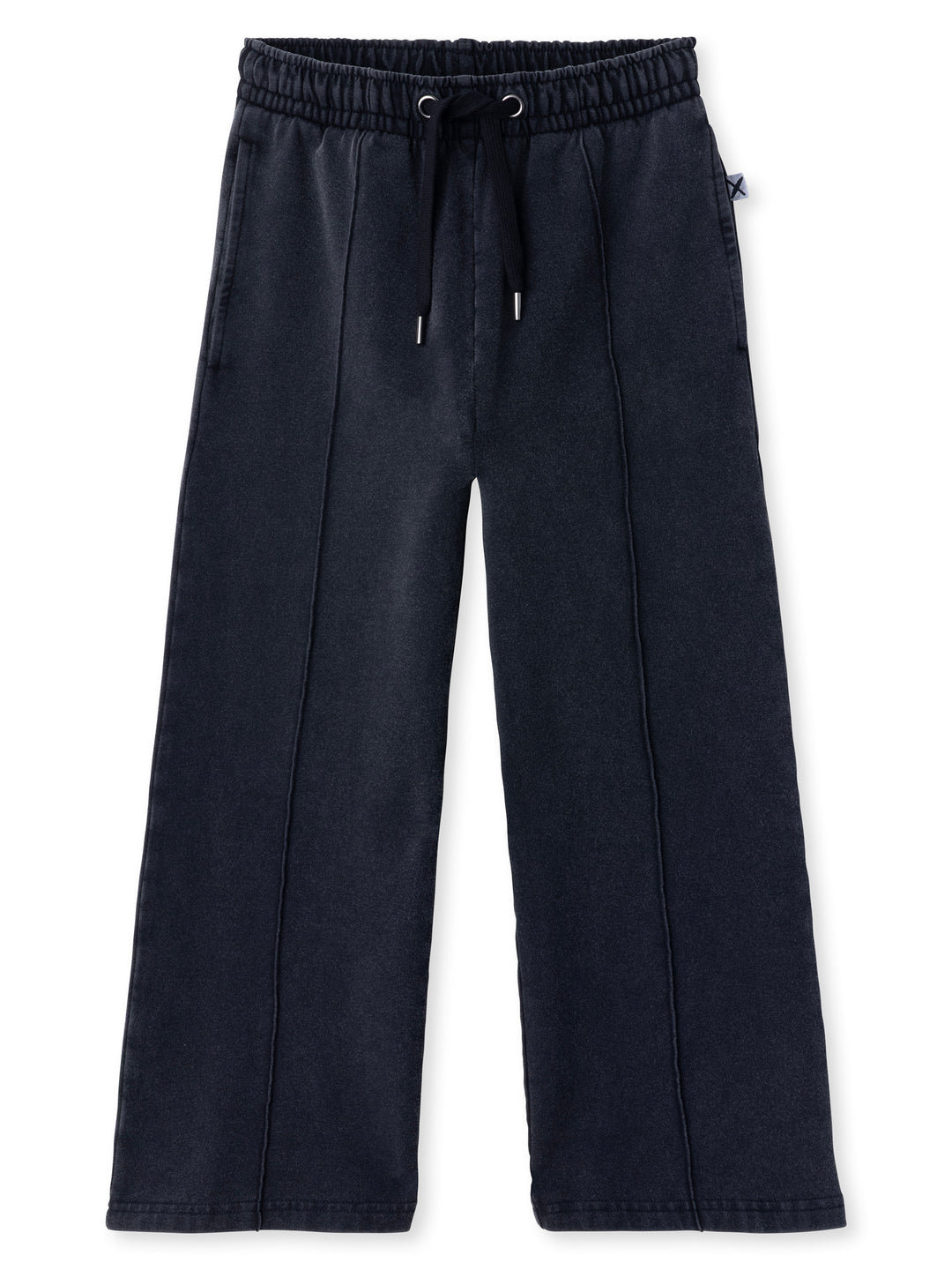 Minti kids clothing. Super relaxed fit wide leg trackies with cool middle seam down the front. Elasticated waistband with shoelace cord, and front pockets to keep hands warm. Small Minti embroidery on the back. 260 Gram // 95% Cotton // 5% Elastane.