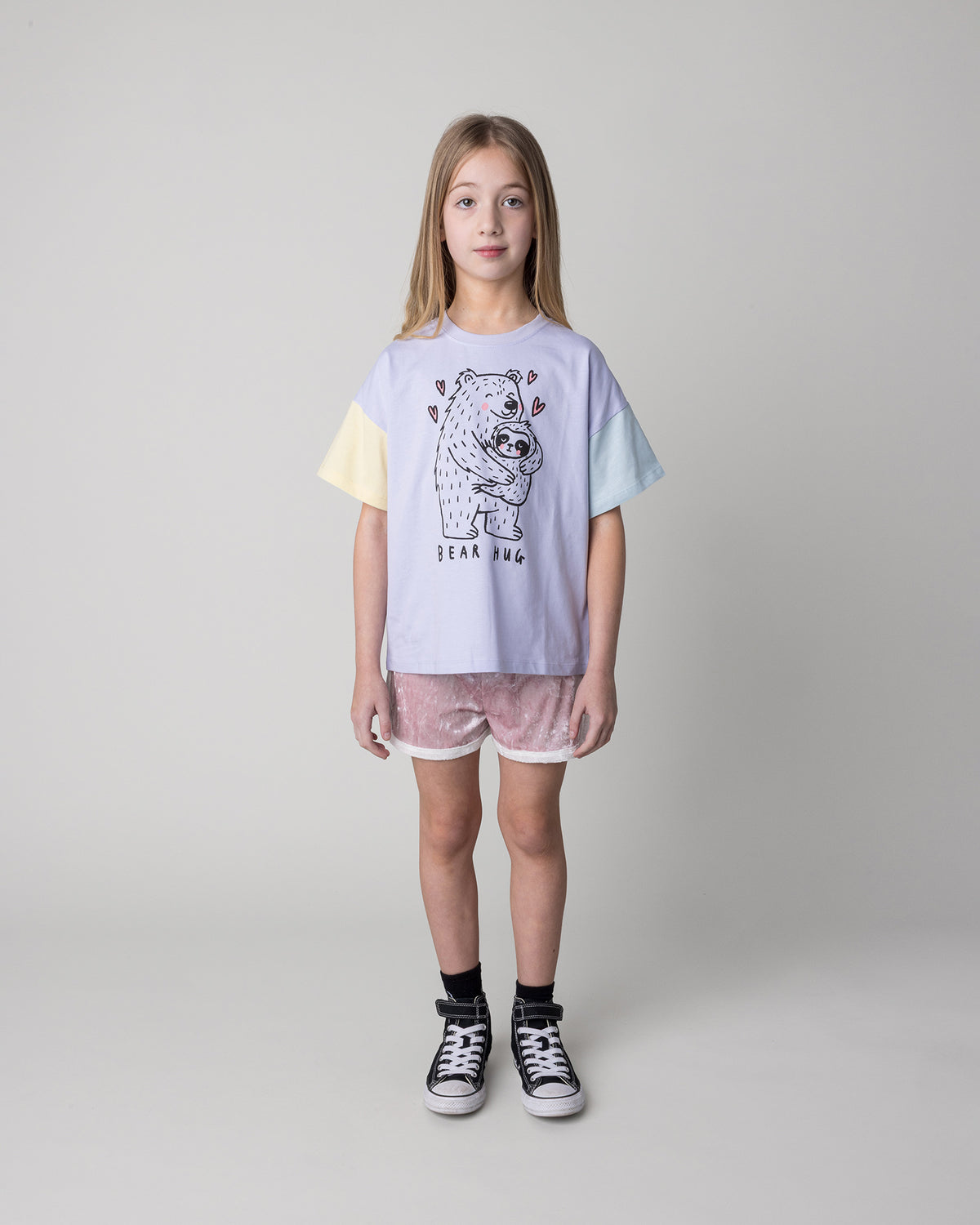 Girls Bear Hug tee and Velvet Runner Short outfit from Minti