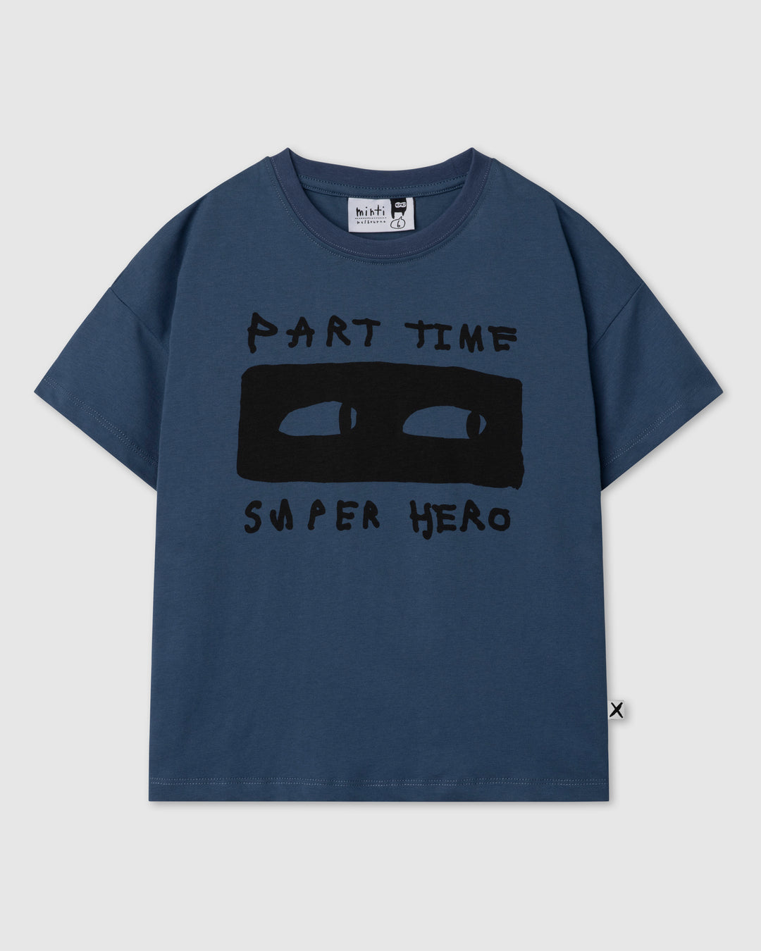 Part Time Super Hero Tee in midnight, boys t shirt by Minti, flat lay