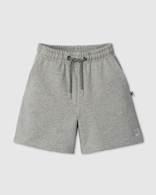 Smile Short in grey marle, kids shorts by Minti, flat lay