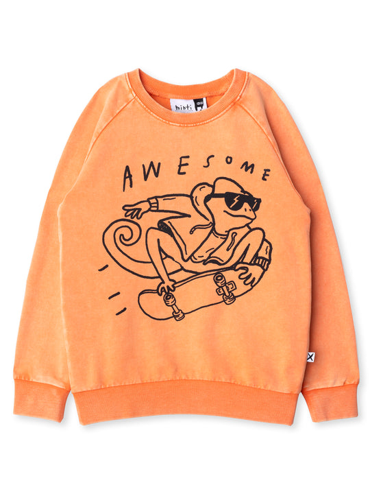 Minti kids clothing. Comfy lightweight raglan crew in super cool washed terry. 260 Gram // 95% Cotton // 5% Elastane.