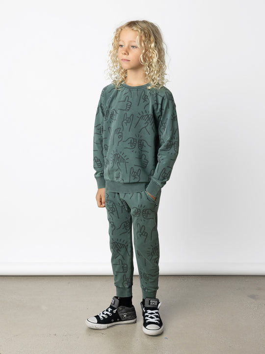 Minti kids clothing. Comfy lightweight raglan crew in super cool washed terry. 260 Gram // 95% Cotton // 5% Elastane.