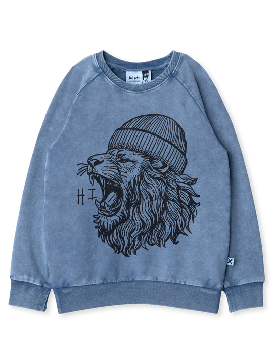 Minti kids clothing. Comfy lightweight raglan crew in super cool washed terry. 260 Gram // 95% Cotton // 5% Elastane.