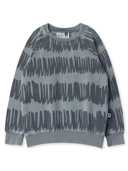 Minti kids clothing. Comfy lightweight raglan crew in super cool washed terry. 260 Gram // 95% Cotton // 5% Elastane.