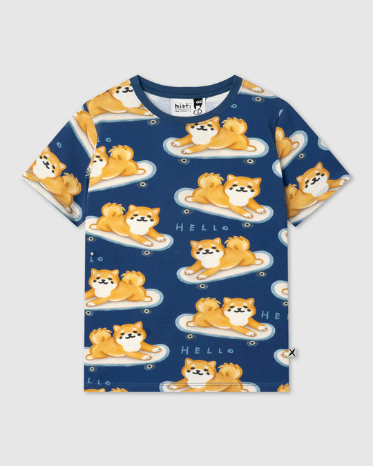 Skate Puppy Tee in midnight, boys t shirt by Minti, flat lay