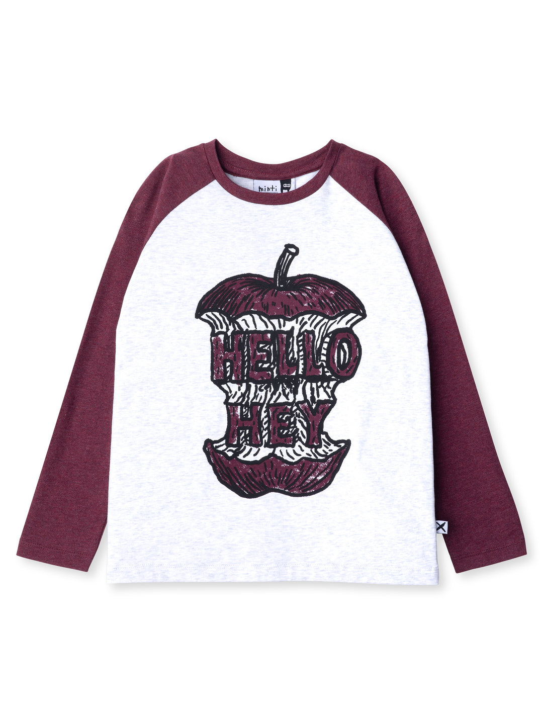 Minti kids clothing. Luxe raglan tee with contrast sleeves and neck. 190 Gram // 95% Cotton // 5% Elastane.