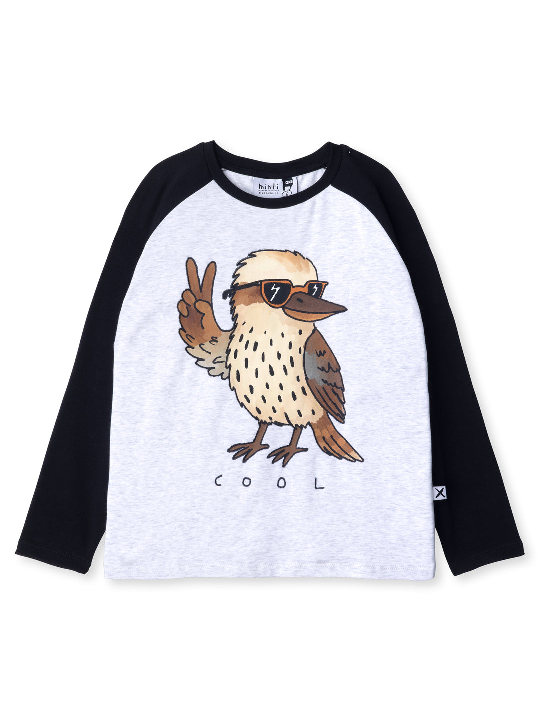 Minti kids clothing. Luxe raglan tee with contrast sleeves and neck. 190 Gram // 95% Cotton // 5% Elastane.