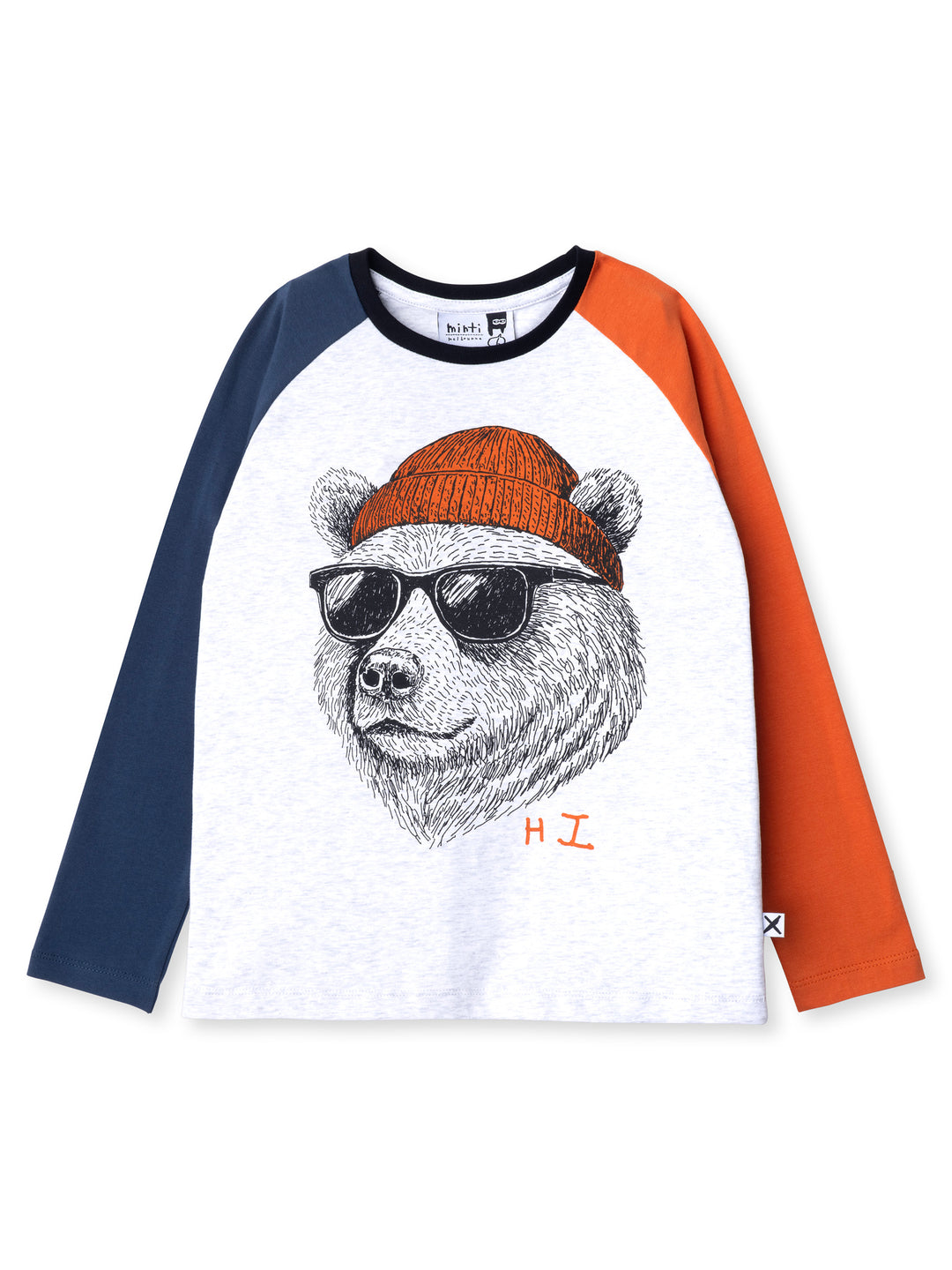 Minti kids clothing. Luxe raglan tee with contrast sleeves and neck. 190 Gram // 95% Cotton // 5% Elastane.