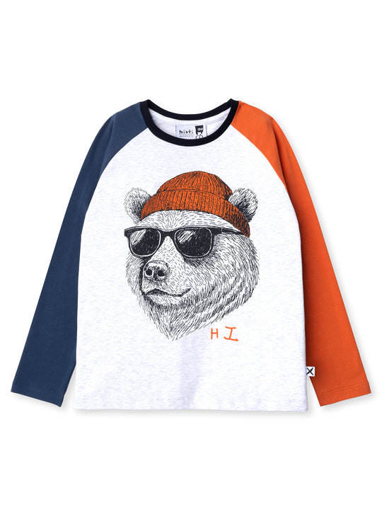 Minti kids clothing. Luxe raglan tee with contrast sleeves and neck. 190 Gram // 95% Cotton // 5% Elastane.