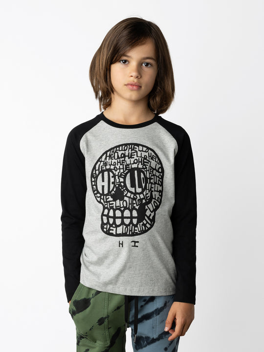 Minti kids clothing. Luxe raglan tee with contrast sleeves and neck. 160 Gram // 100% Cotton.