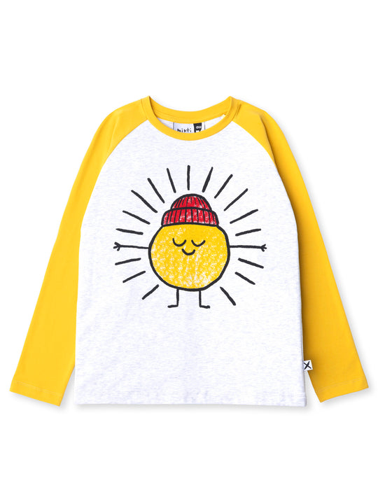 Minti kids clothing. Luxe raglan tee with contrast sleeves and neck. 190 Gram // 95% Cotton // 5% Elastane.