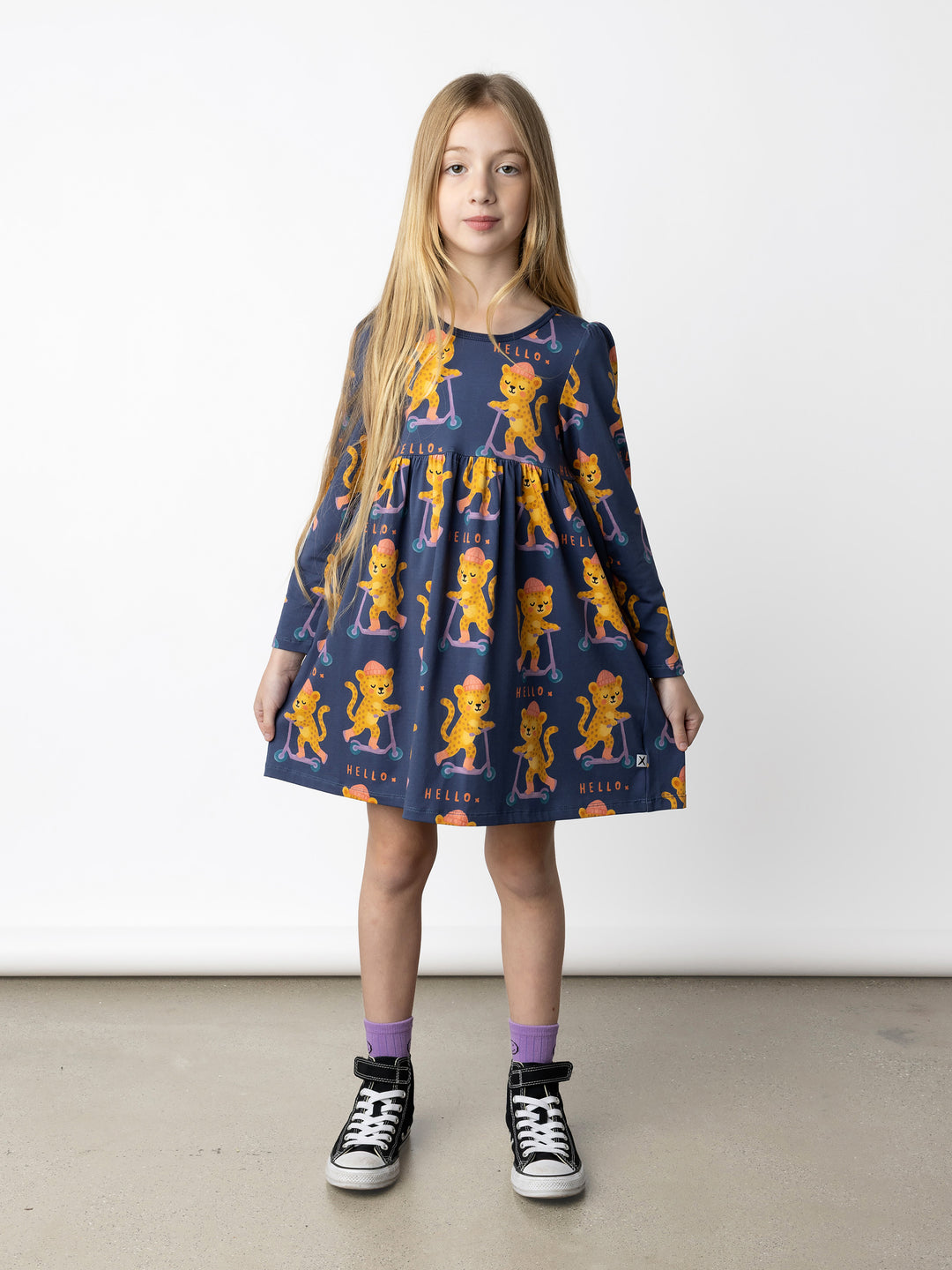 Minti kids clothing. Comfy tshirting weight dress with ruched empire seam. 190 Gram // 95% Cotton // 5% Elastane.
