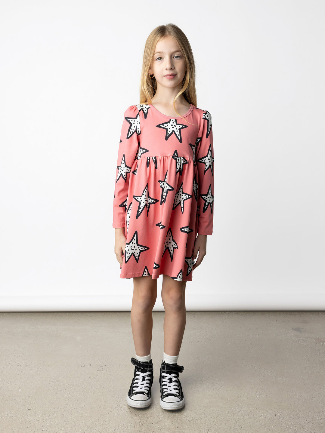 Minti kids clothing. Comfy tshirting weight dress with ruched empire seam. 190 Gram // 95% Cotton // 5% Elastane.