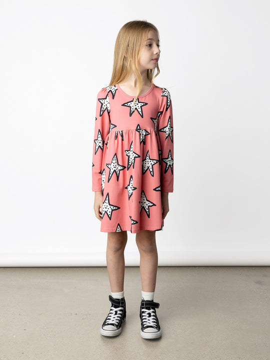 Minti kids clothing. Comfy tshirting weight dress with ruched empire seam. 190 Gram // 95% Cotton // 5% Elastane.