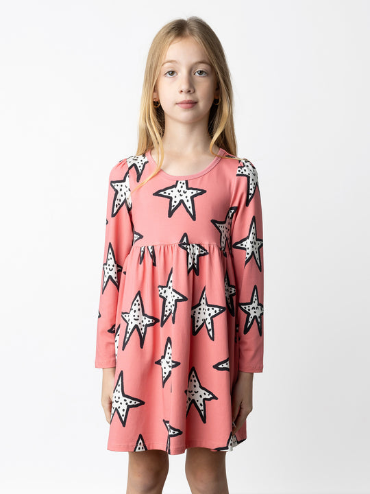 Minti kids clothing. Comfy tshirting weight dress with ruched empire seam. 190 Gram // 95% Cotton // 5% Elastane.