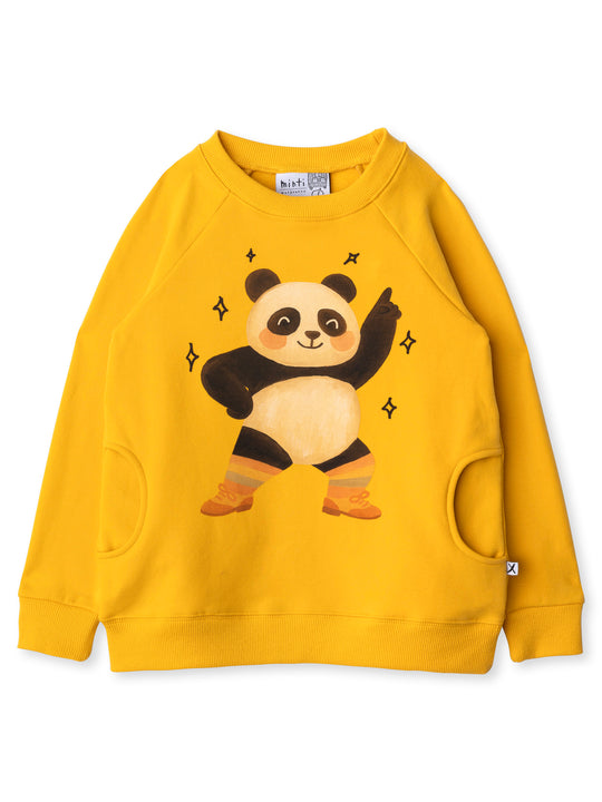 Minti kids clothing. Super comfy crew with rounded side pockets. 330 Gram // Brushed Inside // 95% Cotton // 5% Elastane.