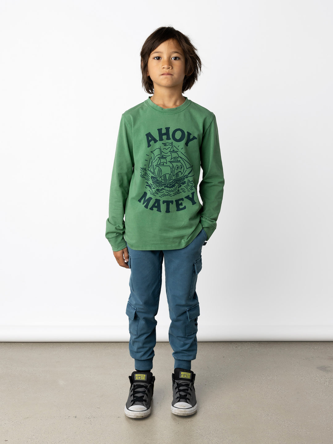 Minti kids clothing. Super luxe tee with self cuffs. 190 Gram // 95% Cotton // 5% Elastane.