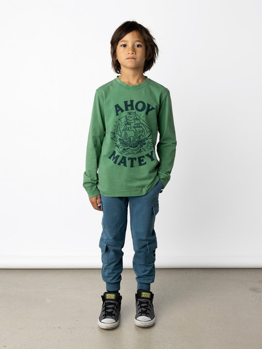 Minti kids clothing. Super luxe tee with self cuffs. 190 Gram // 95% Cotton // 5% Elastane.