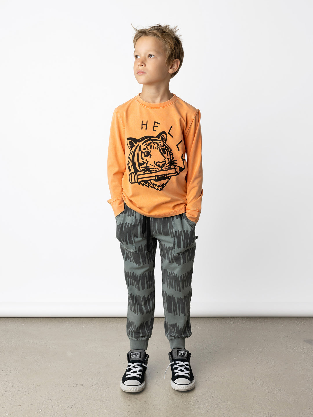 Minti kids clothing. Super luxe tee with self cuffs. 190 Gram // 95% Cotton // 5% Elastane.