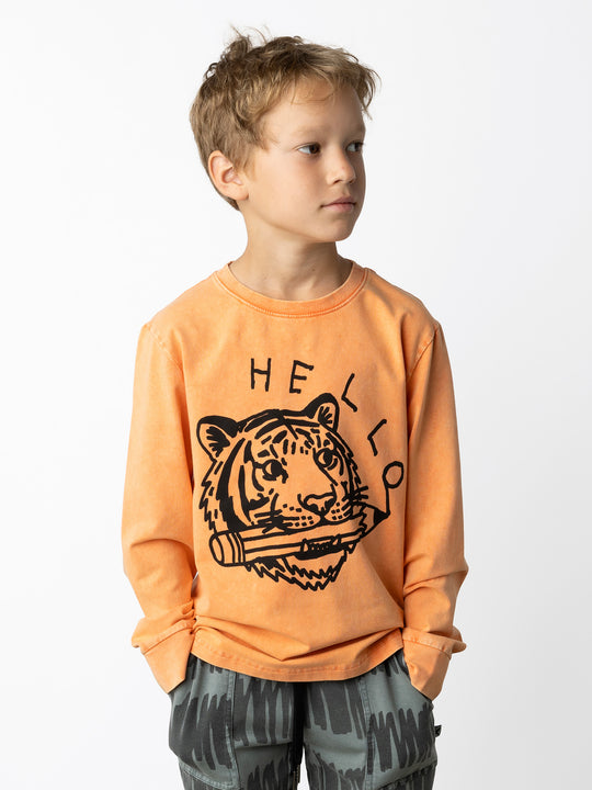 Minti kids clothing. Super luxe tee with self cuffs. 190 Gram // 95% Cotton // 5% Elastane.