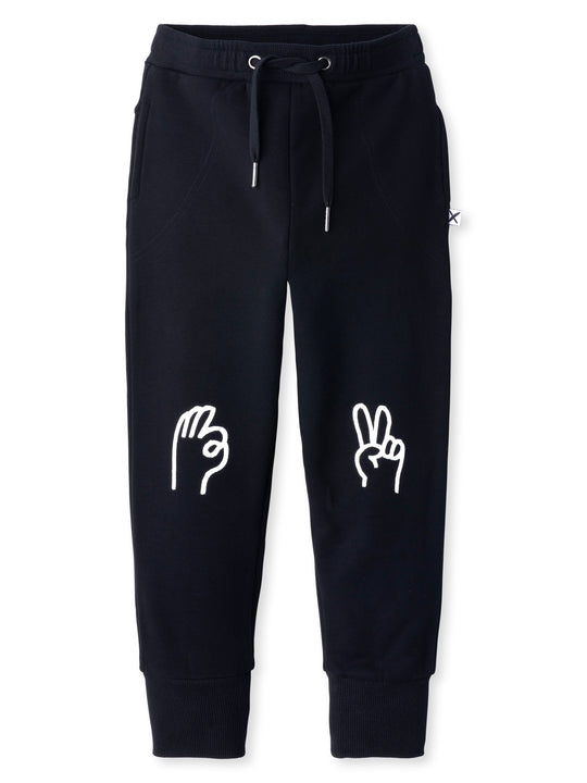Minti kids clothing. Straight leg trackies with stitched detail pockets, elasticated waistband, shoelace ties and back pocket. 330 Gram // Brushed Inside // 95% Cotton // 5% Elastane.