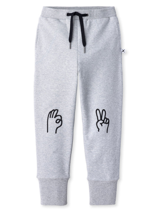Minti kids clothing. Straight leg trackies with stitched detail pockets, elasticated waistband, shoelace ties and back pocket. 330 Gram // Brushed Inside // 95% Cotton // 5% Elastane.