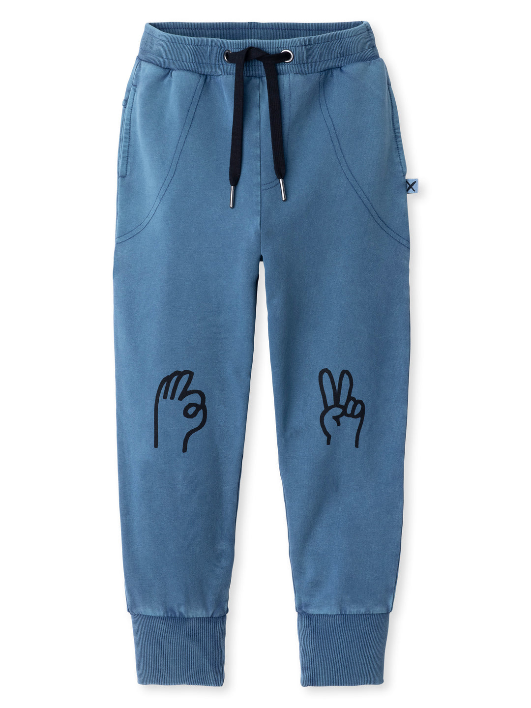 Minti kids clothing. Straight leg trackies with stitched detail pockets, elasticated waistband, shoelace ties and back pocket. 260 Gram // 95% Cotton // 5% Elastane.
