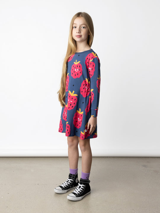 Minti kids clothing. Awesome tshirting weight dress with pinched waist detail. 190 Gram // 95% Cotton // 5% Elastane.