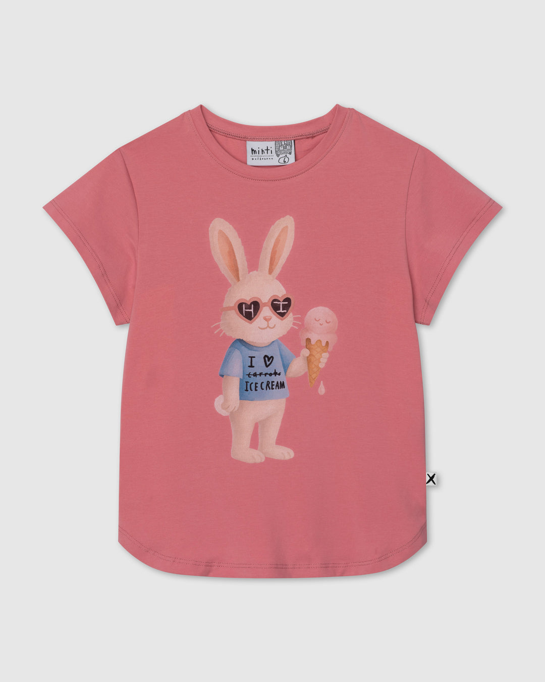 Icecream Bunny Tee in candy, girls t shirt by Minti, flat lay
