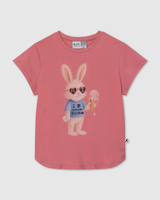 Icecream Bunny Tee in candy, girls t shirt by Minti, flat lay