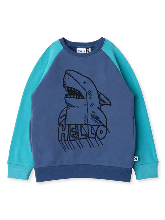Minti kids clothing. Super cool and comfy crew with hidden side pockets. Perfect for keeping hands warm! 330 Gram // Brushed Inside // 95% Cotton // 5% Elastane.