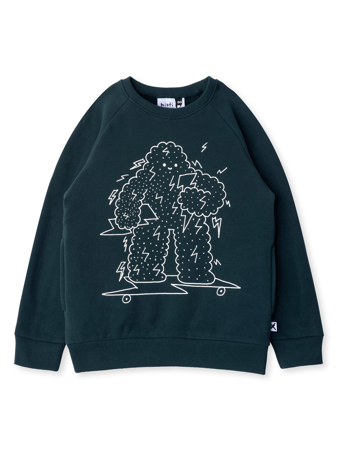 Minti kids clothing. Super cool and comfy crew with hidden side pockets. Perfect for keeping hands warm! 330 Gram // Brushed Inside // 95% Cotton // 5% Elastane.