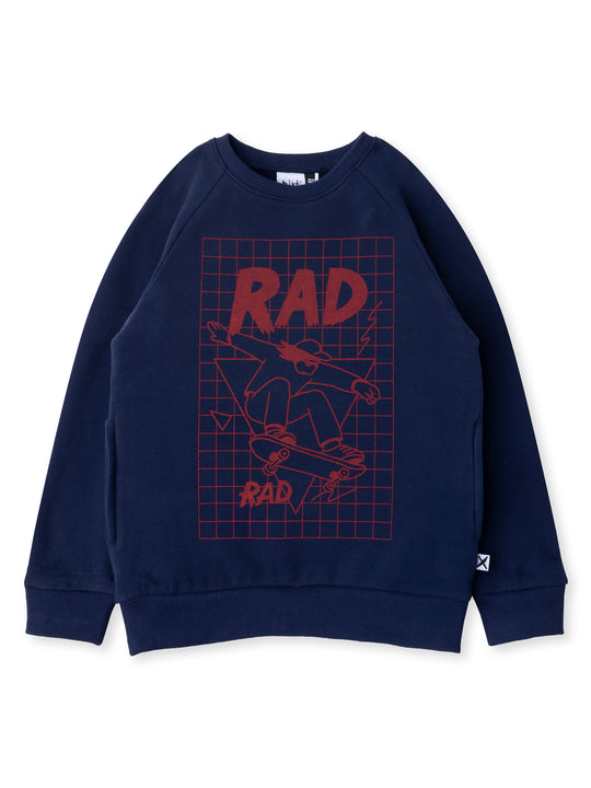 Minti kids clothing. Super cool and comfy crew with hidden side pockets. Perfect for keeping hands warm! 330 Gram // Brushed Inside // 95% Cotton // 5% Elastane.