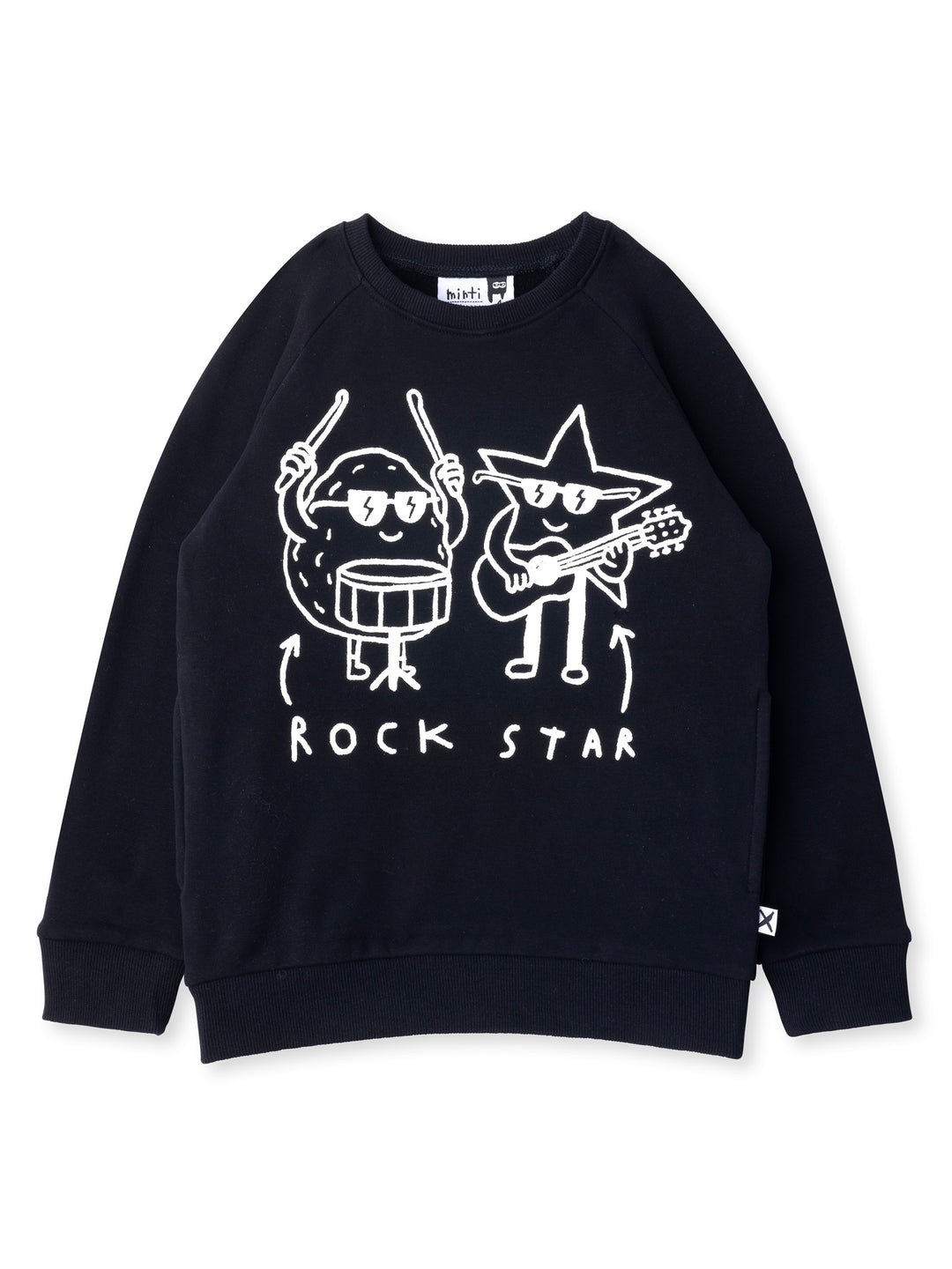 Minti kids clothing. Super cool and comfy crew with hidden side pockets. Perfect for keeping hands warm! 330 Gram // Brushed Inside // 95% Cotton // 5% Elastane.