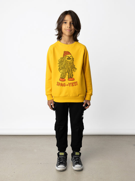 Minti kids clothing. Super cool and comfy crew with hidden side pockets. Perfect for keeping hands warm! 330 Gram // Brushed Inside // 95% Cotton // 5% Elastane.