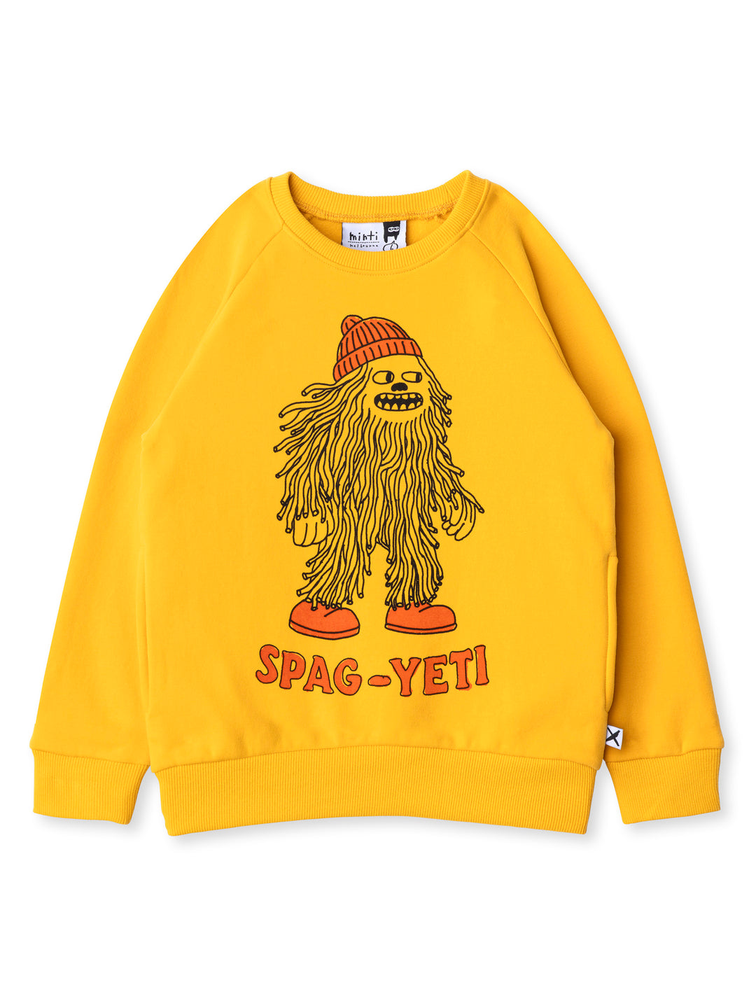 Minti kids clothing. Super cool and comfy crew with hidden side pockets. Perfect for keeping hands warm! 330 Gram // Brushed Inside // 95% Cotton // 5% Elastane.