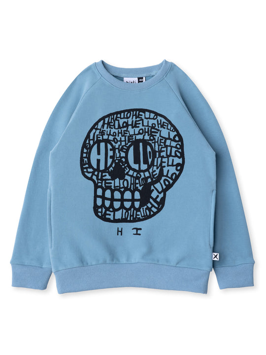 Minti kids clothing. Super cool and comfy crew with hidden side pockets. Perfect for keeping hands warm! 330 Gram // Brushed Inside // 95% Cotton // 5% Elastane.