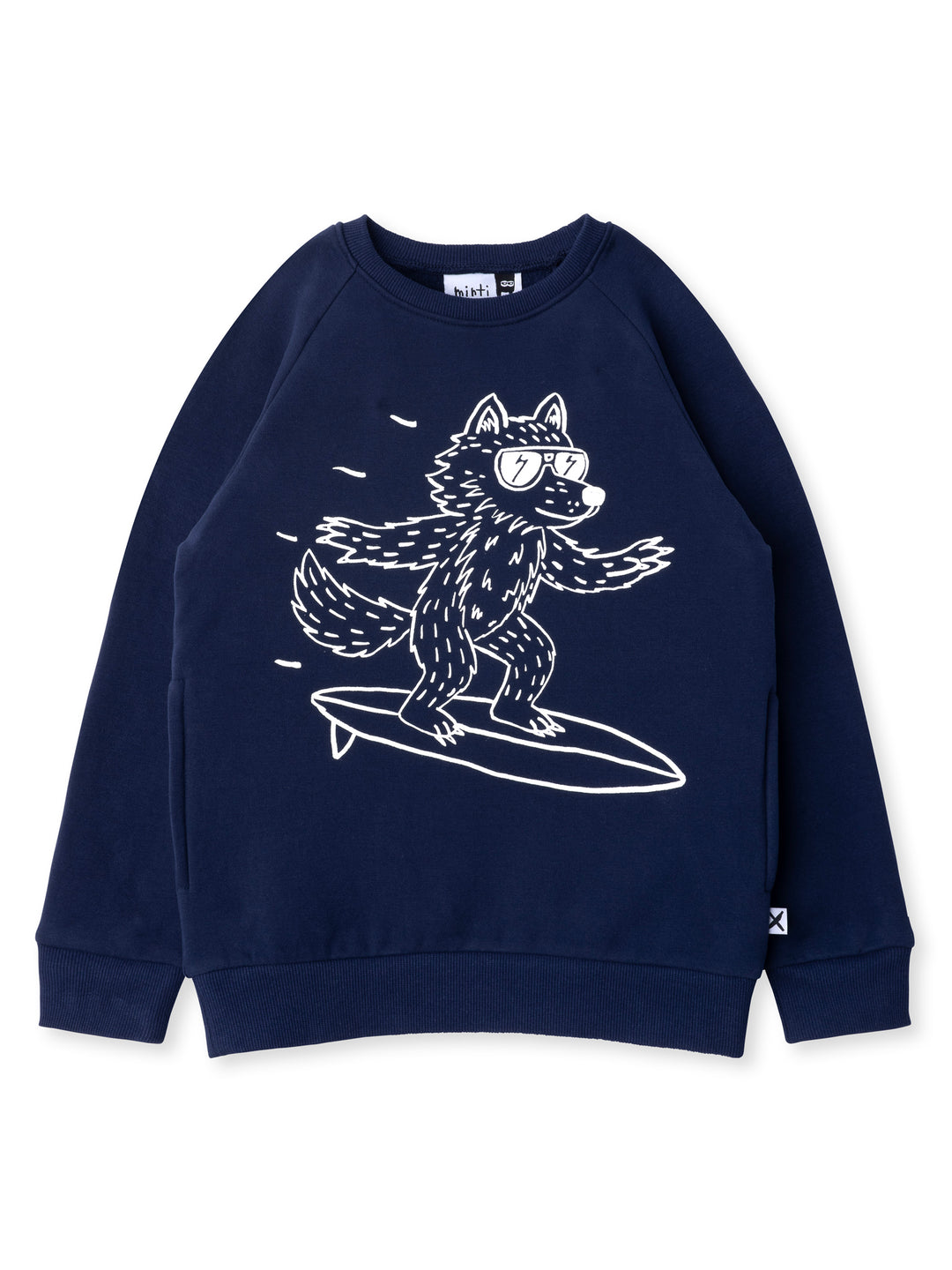 Minti kids clothing. Super cool and comfy crew with hidden side pockets. Perfect for keeping hands warm! 330 Gram // Brushed Inside // 95% Cotton // 5% Elastane.