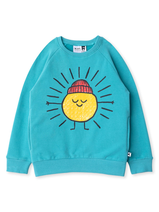 Minti kids clothing. Super cool and comfy crew with hidden side pockets. Perfect for keeping hands warm! 330 Gram // Brushed Inside // 95% Cotton // 5% Elastane.