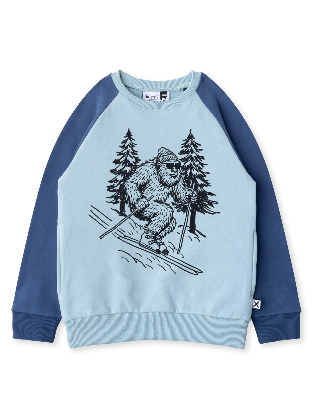 Minti kids clothing. Super cool and comfy crew with hidden side pockets. Perfect for keeping hands warm! 330 Gram // Brushed Inside // 95% Cotton // 5% Elastane.