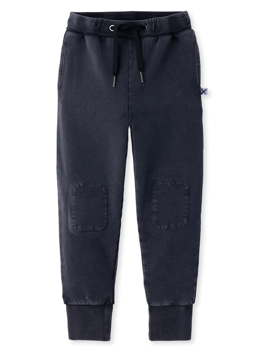 Minti kids clothing. Super luxe trackies with sewn on patch knees, front pockets and shoelace ties. Small Minti embroidery on the back. 260 Gram // 95% Cotton // 5% Elastane.