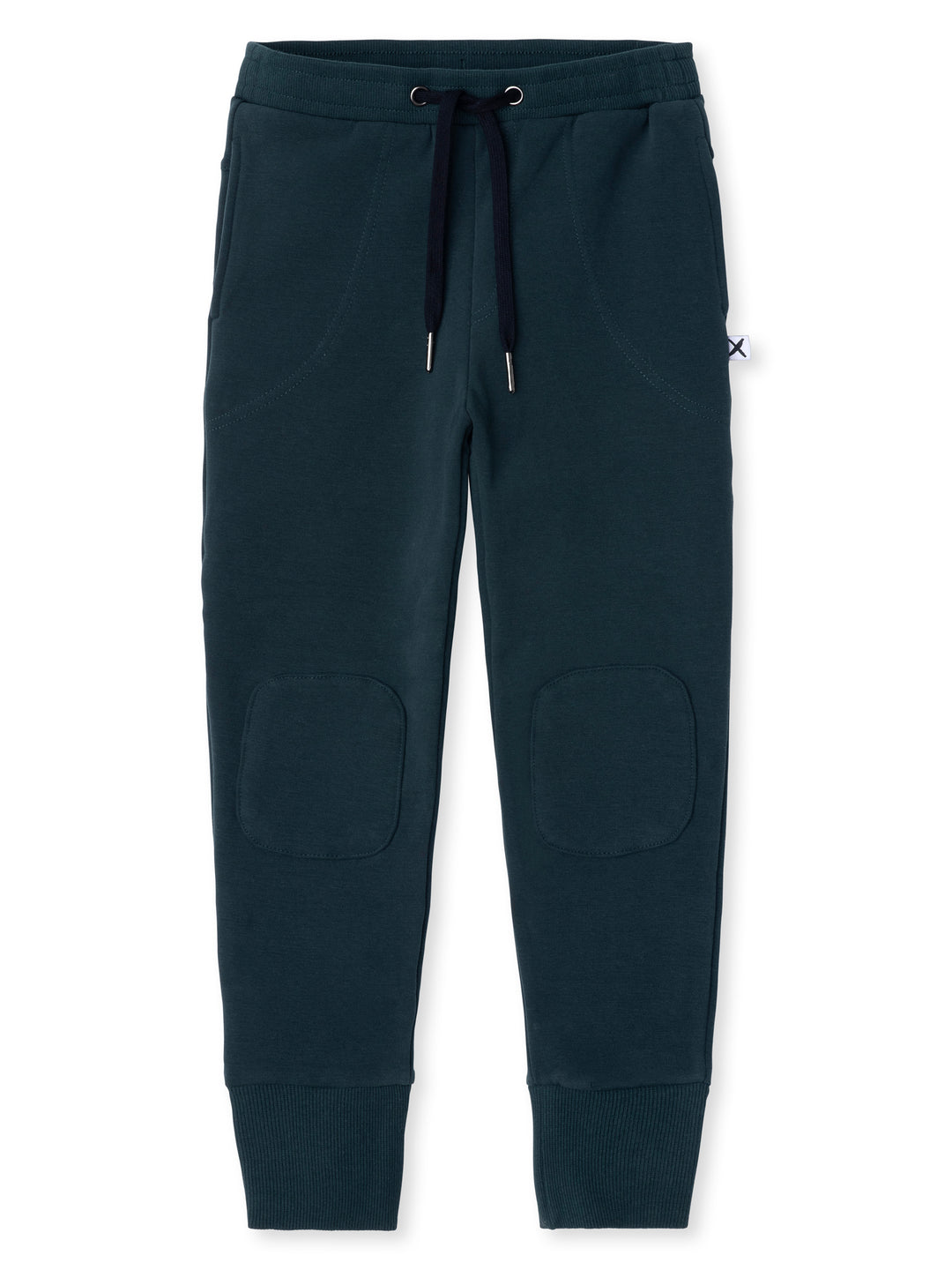 Minti kids clothing. Luxe trackies with sewn on patch knees, front pockets and shoelace ties. Small Minti embroidery on the back. 330 Gram // Brushed Inside // 95% Cotton // 5% Elastane.