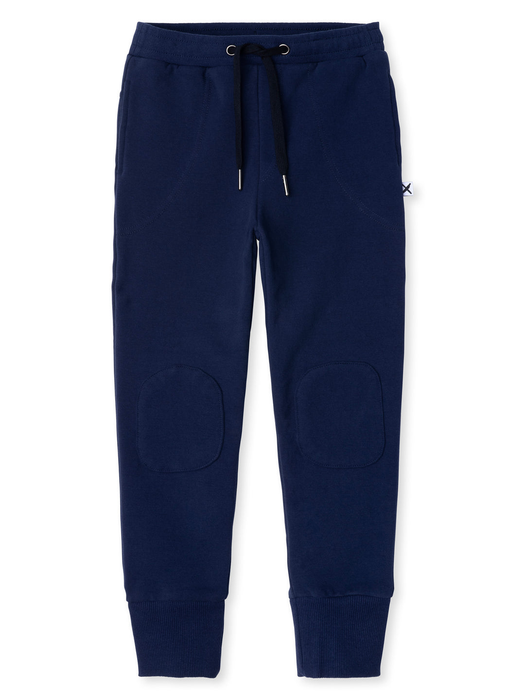Minti kids clothing. Luxe trackies with sewn on patch knees, front pockets and shoelace ties. Small Minti embroidery on the back. 330 Gram // Brushed Inside // 95% Cotton // 5% Elastane.