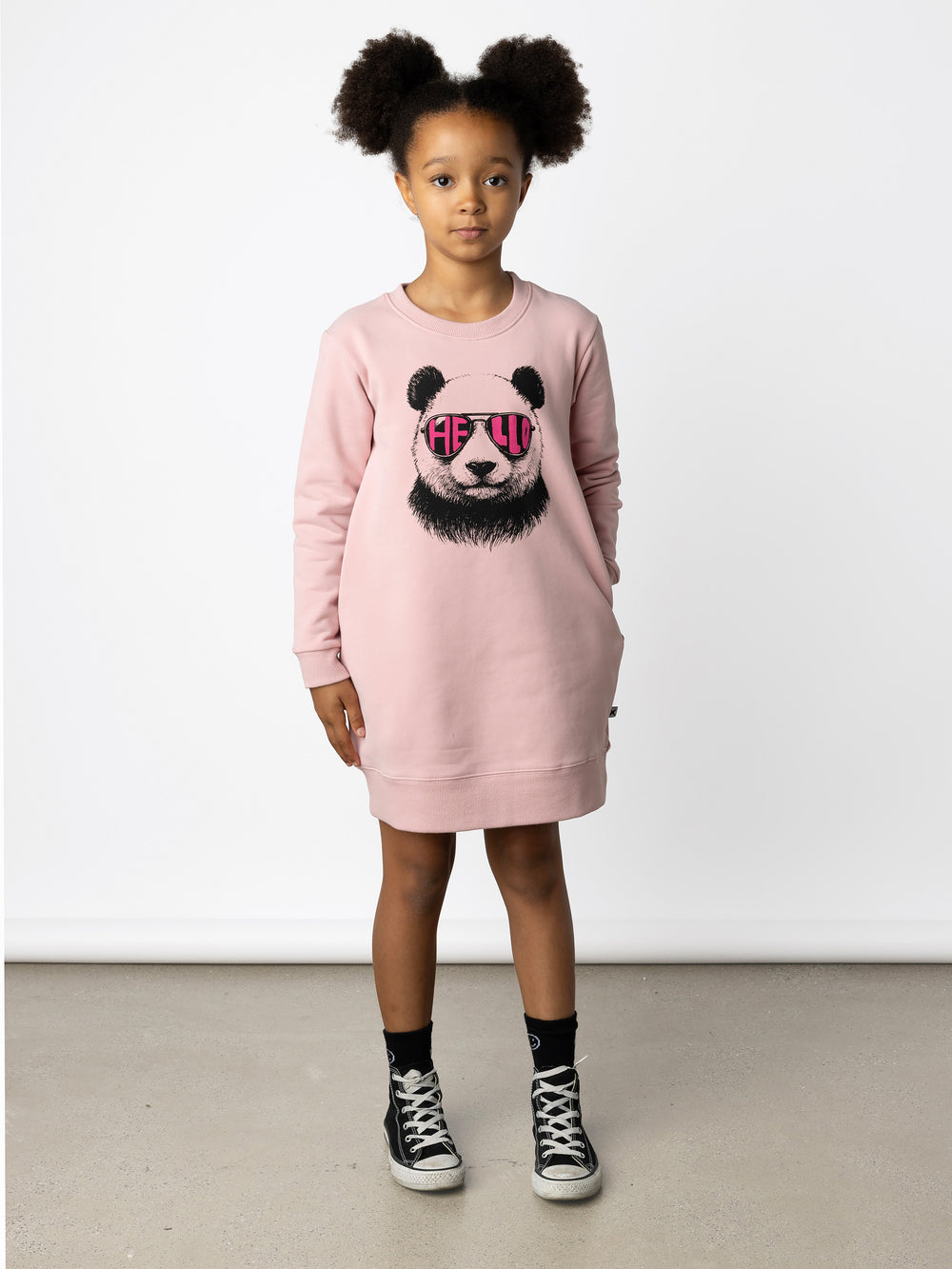 Minti kids clothing. Awesome Crew dress with hidden side pockets, A-Line shape and a 2x2 Rib hem. 330 Gram // Brushed Inside // 95% Cotton // 5% Elastane.