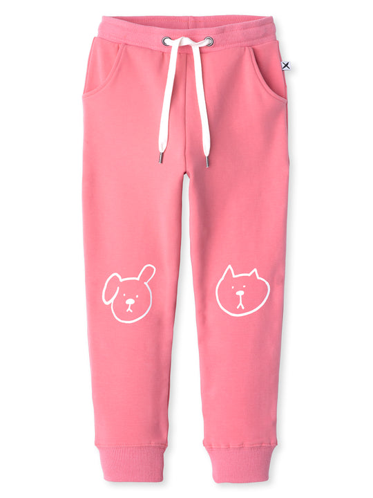 Minti kids clothing. Slim leg trackies with front pockets, shoelace cord and 2x2 rib waistband and cuffs. 330 Gram // Brushed Inside // 95% Cotton // 5% Elastane.